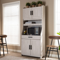 Baxton Studio MH8678-White-Kitchen Cabinet Portia Modern and Contemporary 6-Shelf White-Washed Wood Kitchen Storage Cabinet